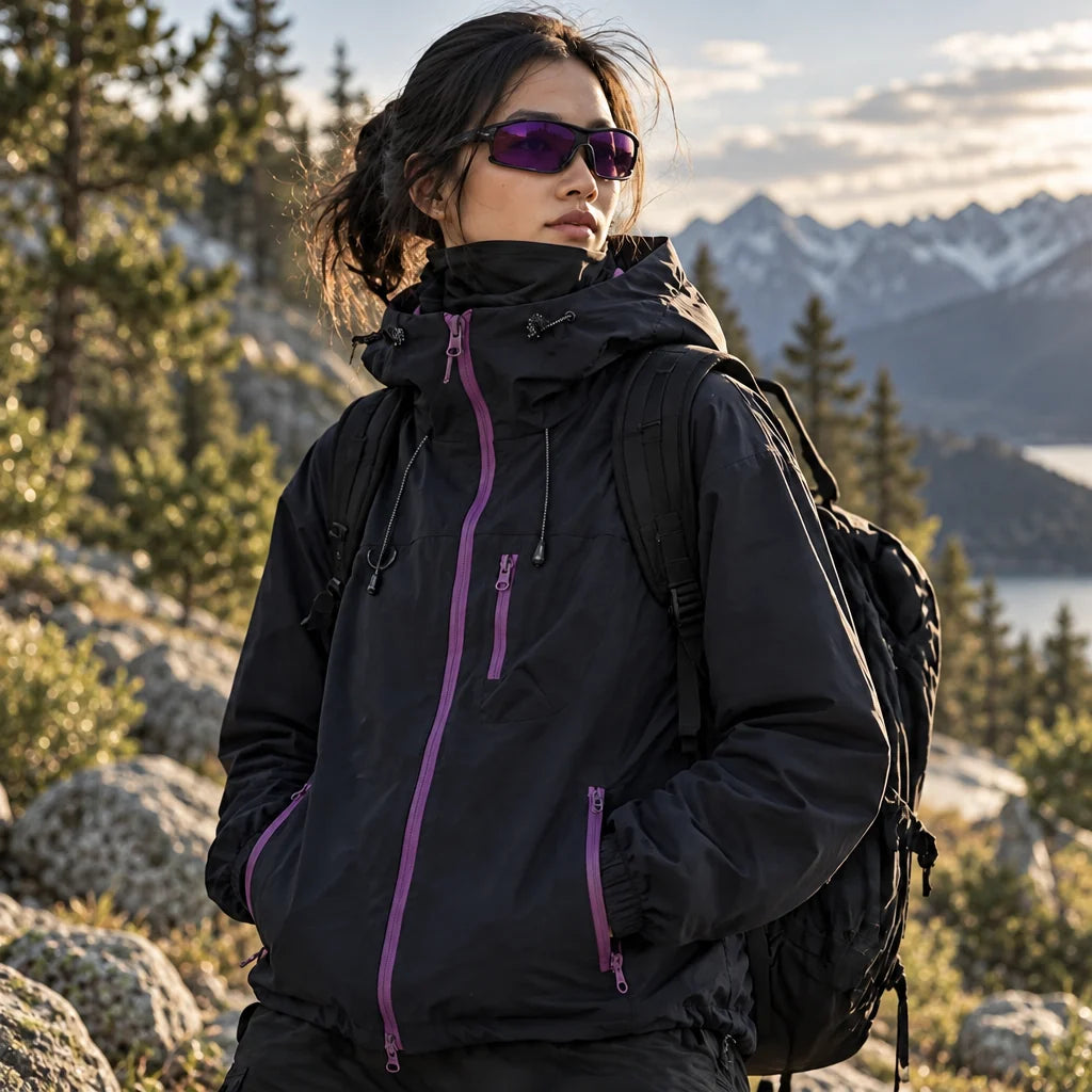 Snaw - Unisex Water-Repellent & Windproof Relaxed Fit Lightweight Jacket - Black