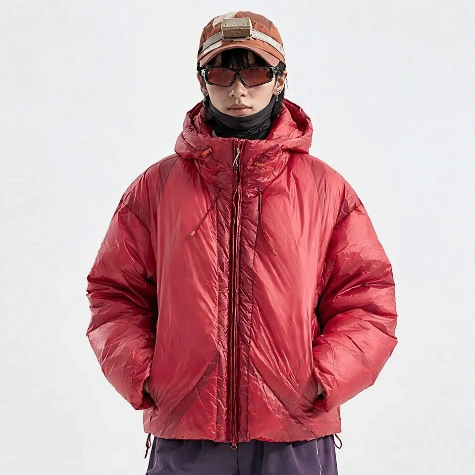 Murl - Unisex 85% White Duck Down Hooded Puffer Jacket - Crimson