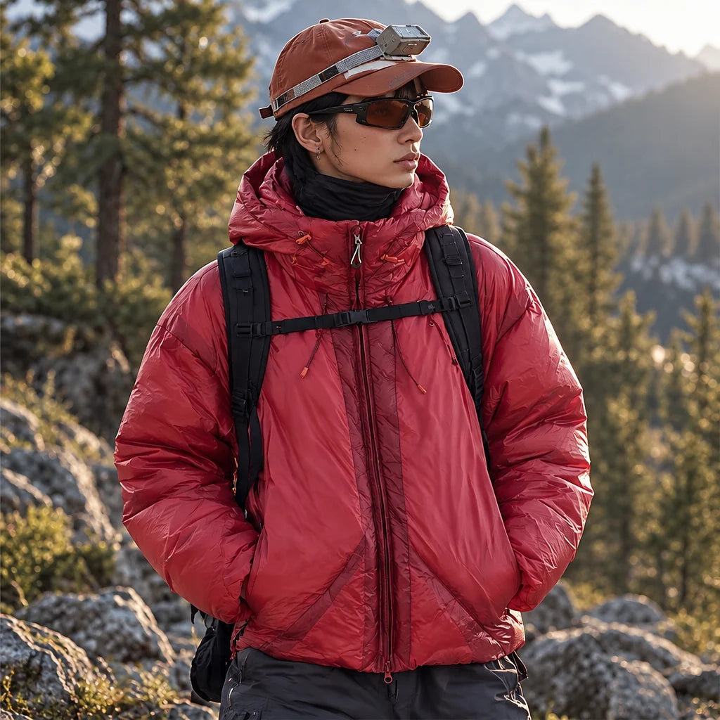Murl - Unisex 85% White Duck Down Hooded Puffer Jacket - Crimson