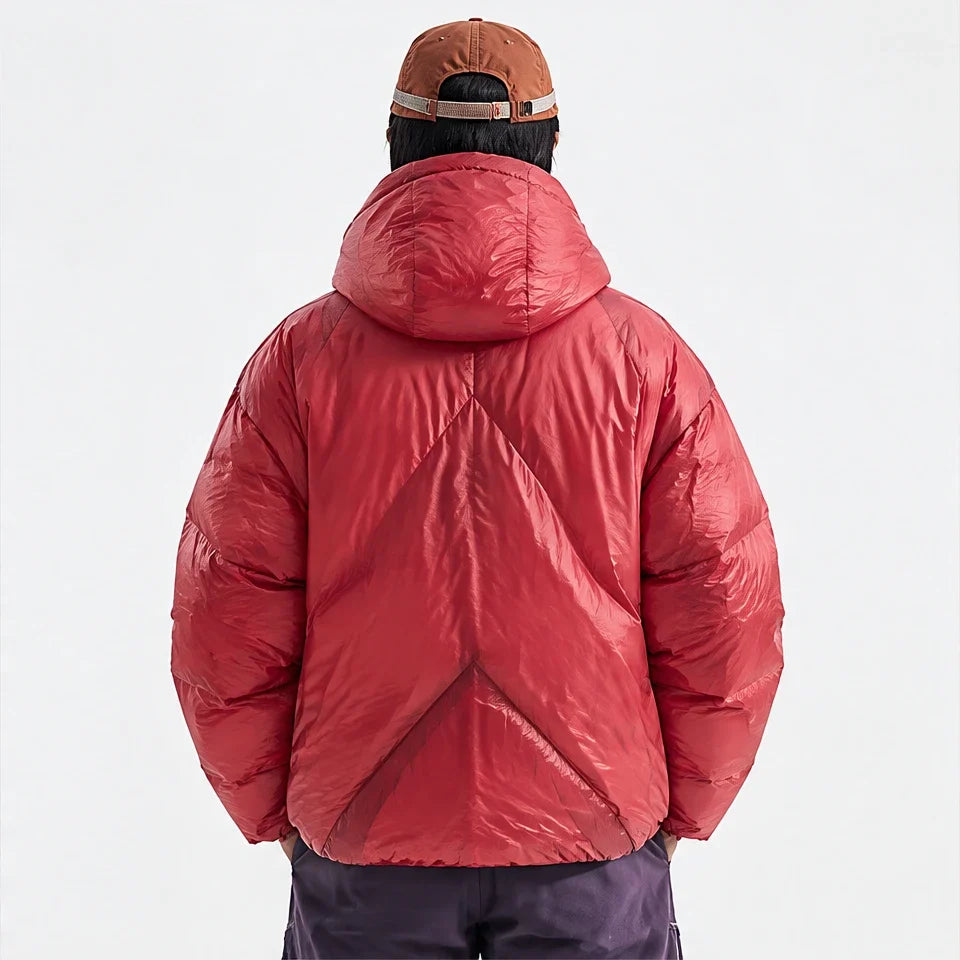 Murl - Unisex 85% White Duck Down Hooded Puffer Jacket - Crimson