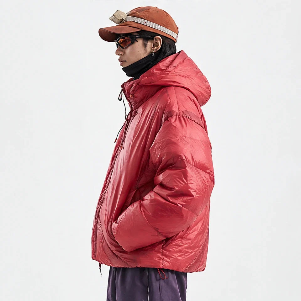 Murl - Unisex 85% White Duck Down Hooded Puffer Jacket - Crimson