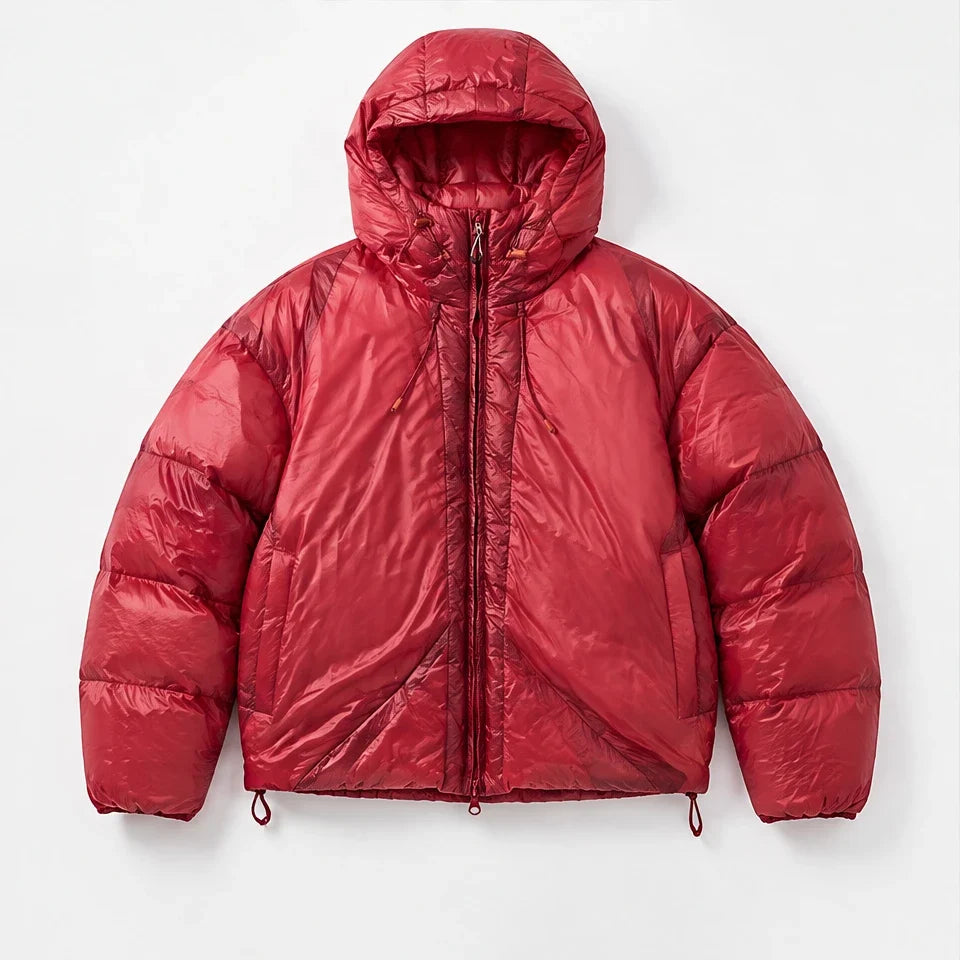 Murl - Unisex 85% White Duck Down Hooded Puffer Jacket - Crimson
