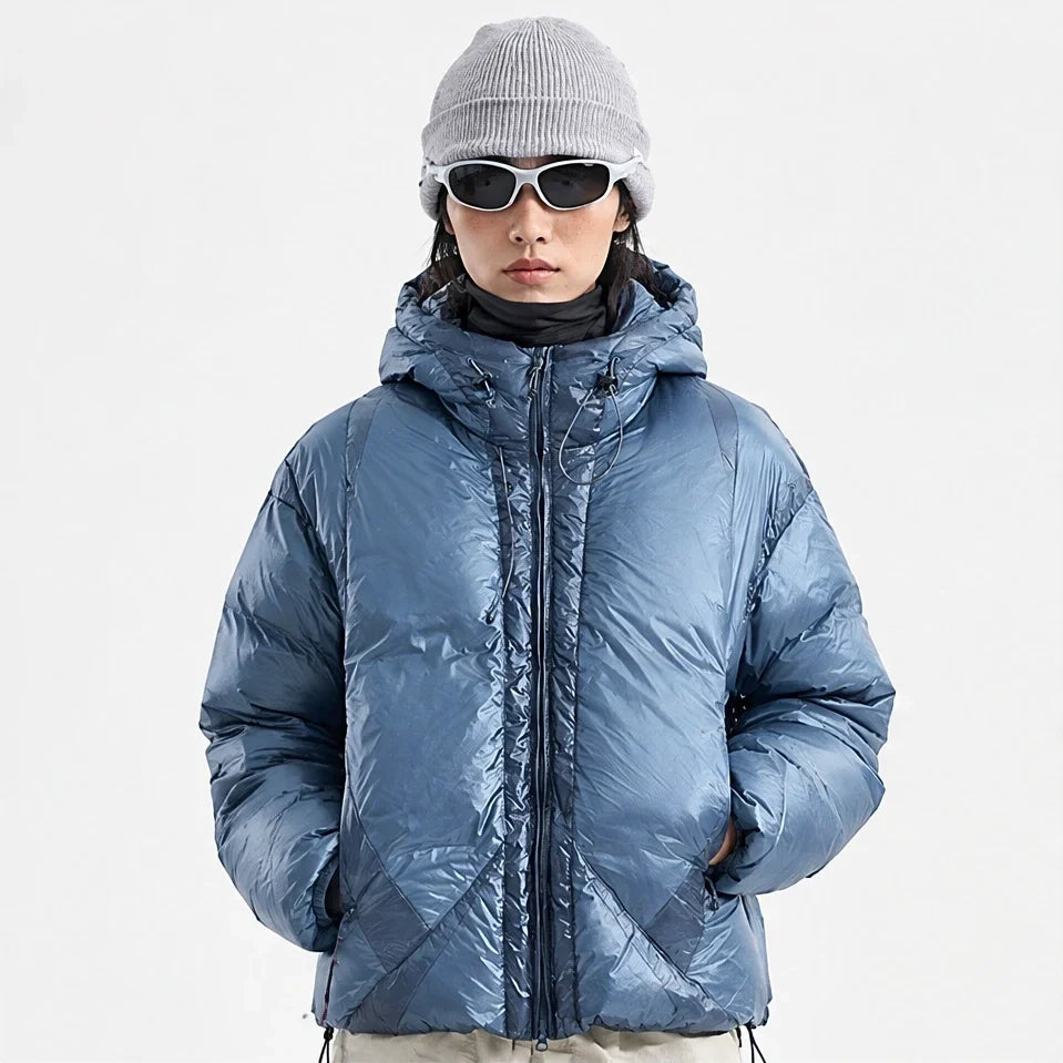 Murl - Unisex 85% White Duck Down Hooded Puffer Jacket - Electric Blue