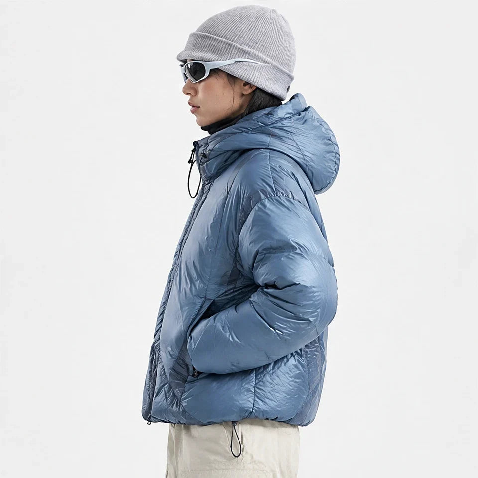 Murl - Unisex 85% White Duck Down Hooded Puffer Jacket - Electric Blue