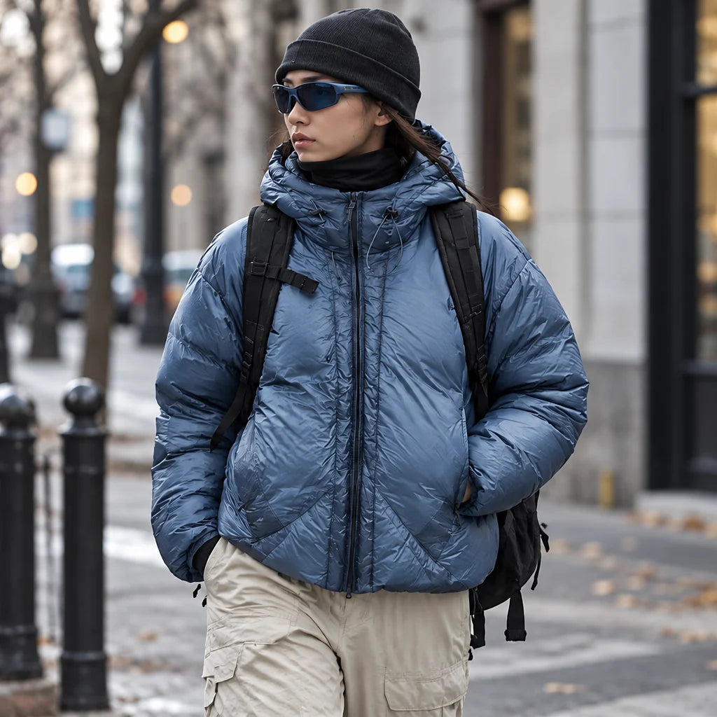 Murl - Unisex 85% White Duck Down Hooded Puffer Jacket - Electric Blue