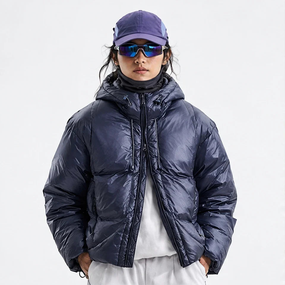 Murl - Unisex 85% White Duck Down Hooded Puffer Jacket - Navy Blue