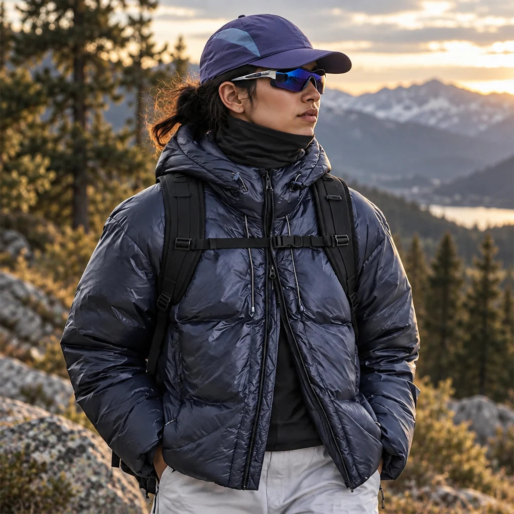 Murl - Unisex 85% White Duck Down Hooded Puffer Jacket - Navy Blue
