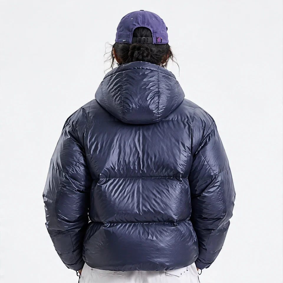 Murl - Unisex 85% White Duck Down Hooded Puffer Jacket - Navy Blue