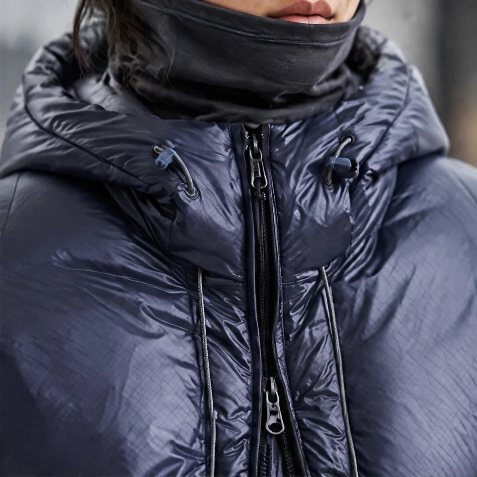 Murl - Unisex 85% White Duck Down Hooded Puffer Jacket - Navy Blue