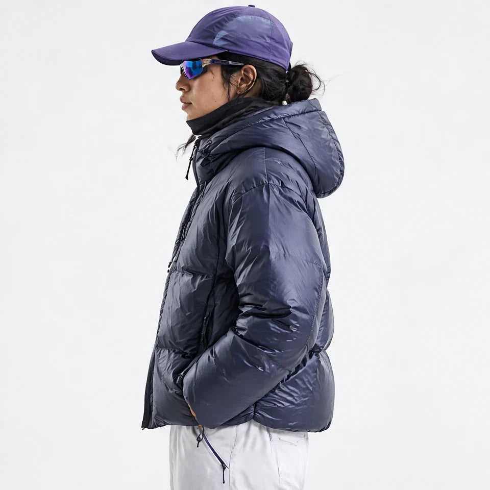Murl - Unisex 85% White Duck Down Hooded Puffer Jacket - Navy Blue