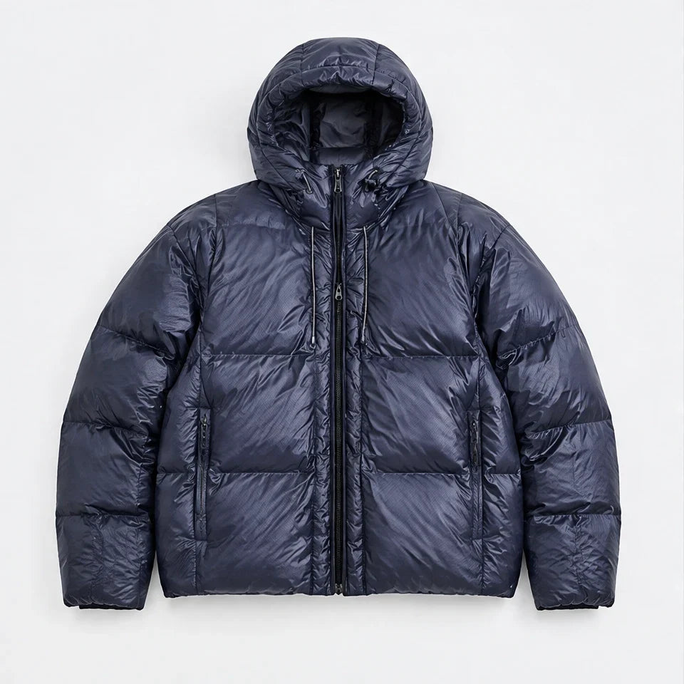 Murl - Unisex 85% White Duck Down Hooded Puffer Jacket - Navy Blue