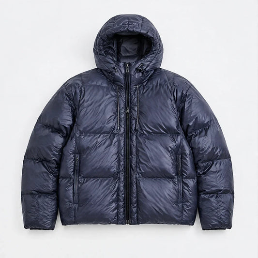 Murl - Unisex 85% White Duck Down Hooded Puffer Jacket - Navy Blue