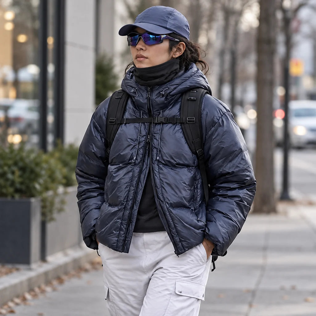 Murl - Unisex 85% White Duck Down Hooded Puffer Jacket - Navy Blue