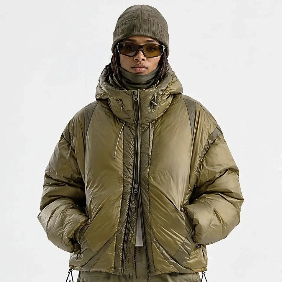 Murl - Unisex 85% White Duck Down Hooded Puffer Jacket - Olive Green