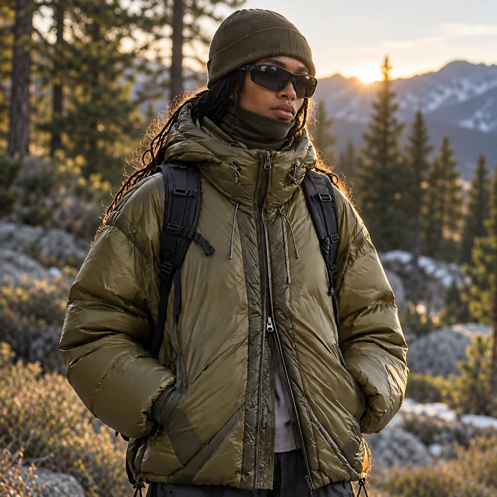 Murl - Unisex 85% White Duck Down Hooded Puffer Jacket - Olive Green