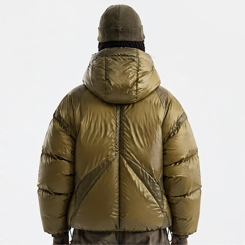 Murl - Unisex 85% White Duck Down Hooded Puffer Jacket - Olive Green