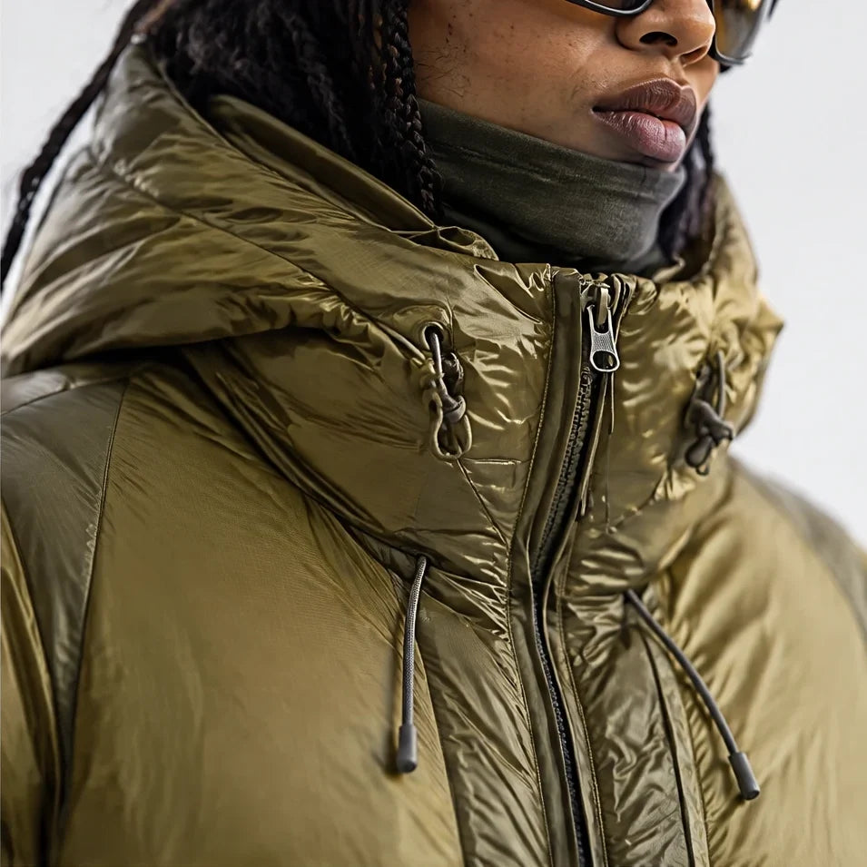Murl - Unisex 85% White Duck Down Hooded Puffer Jacket - Olive Green