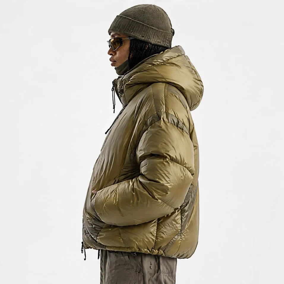 Murl - Unisex 85% White Duck Down Hooded Puffer Jacket - Olive Green