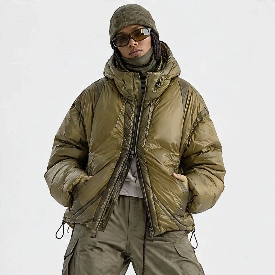 Murl - Unisex 85% White Duck Down Hooded Puffer Jacket - Olive Green