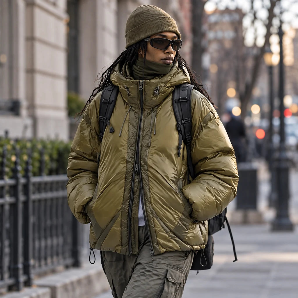 Murl - Unisex 85% White Duck Down Hooded Puffer Jacket - Olive Green