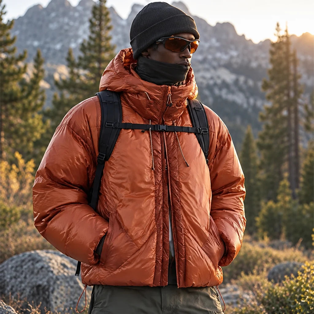 Murl - Unisex 85% White Duck Down Hooded Puffer Jacket - Orange