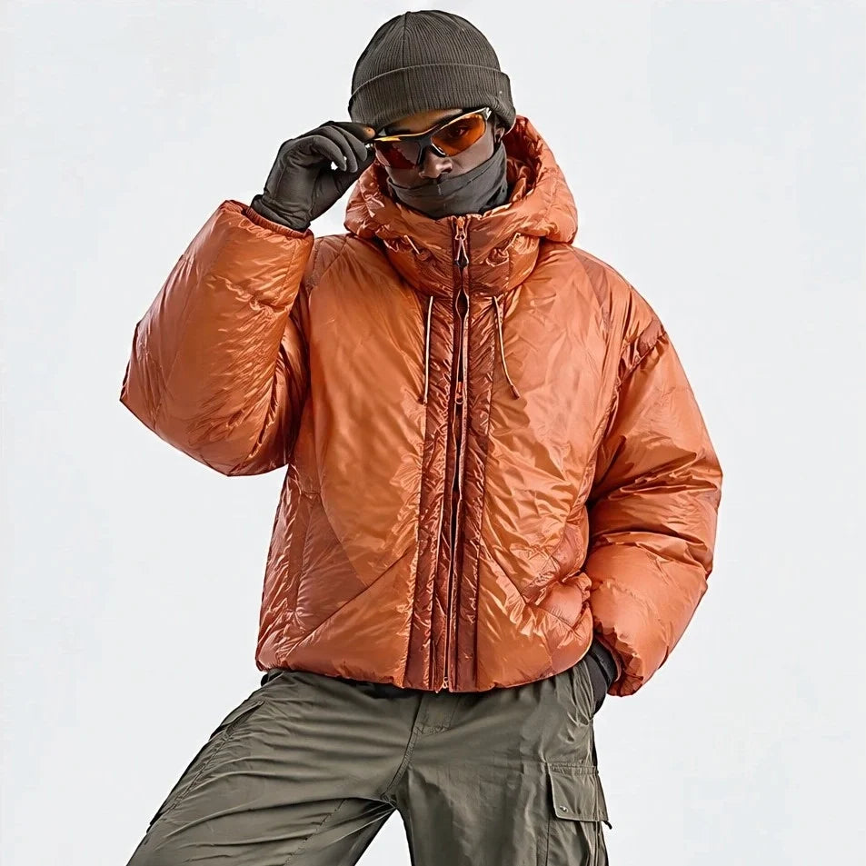 Murl - Unisex 85% White Duck Down Hooded Puffer Jacket - Orange