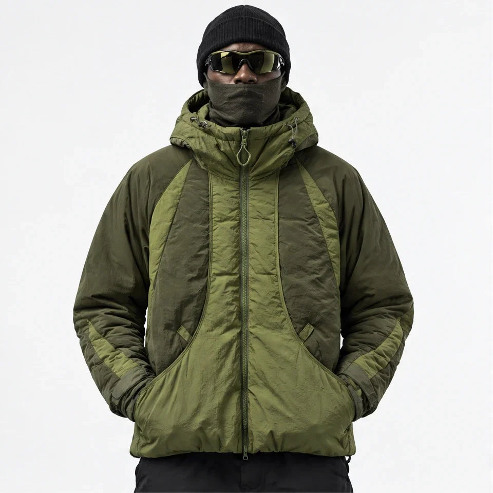 Clart - Unisex 85% White Duck Down Colour-Block Puffer Jacket - Olive Green