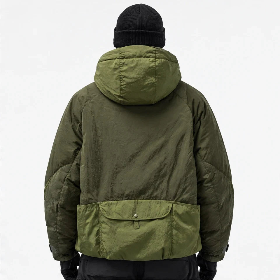 Clart - Unisex 85% White Duck Down Colour-Block Puffer Jacket - Olive Green