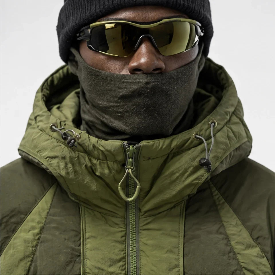 Clart - Unisex 85% White Duck Down Colour-Block Puffer Jacket - Olive Green