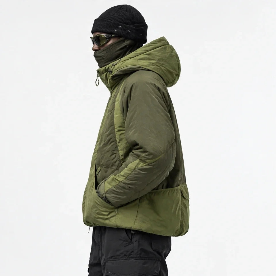 Clart - Unisex 85% White Duck Down Colour-Block Puffer Jacket - Olive Green