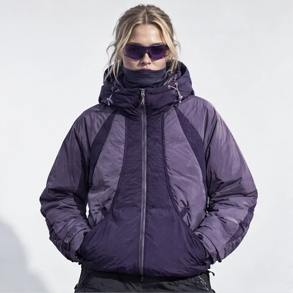 Clart - Unisex 85% White Duck Down Colour-Block Puffer Jacket - Purple