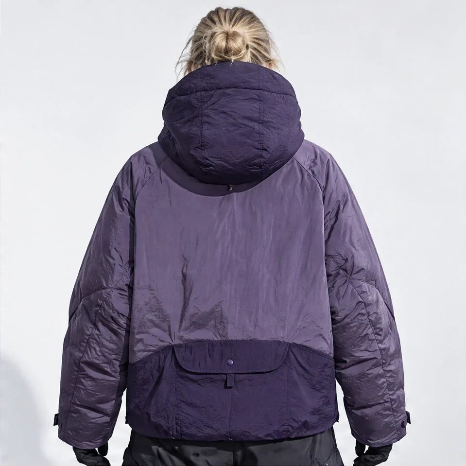 Clart - Unisex 85% White Duck Down Colour-Block Puffer Jacket - Purple