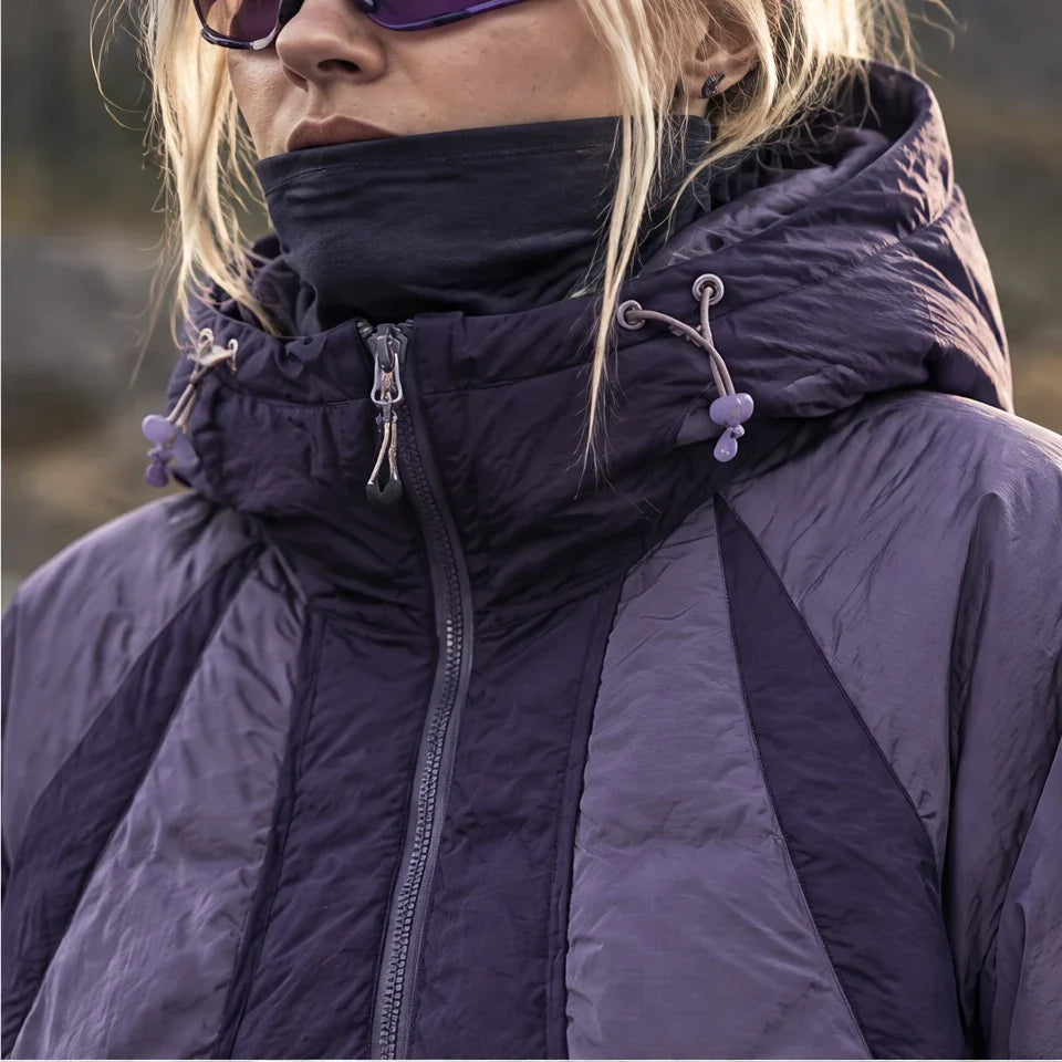 Clart - Unisex 85% White Duck Down Colour-Block Puffer Jacket - Purple
