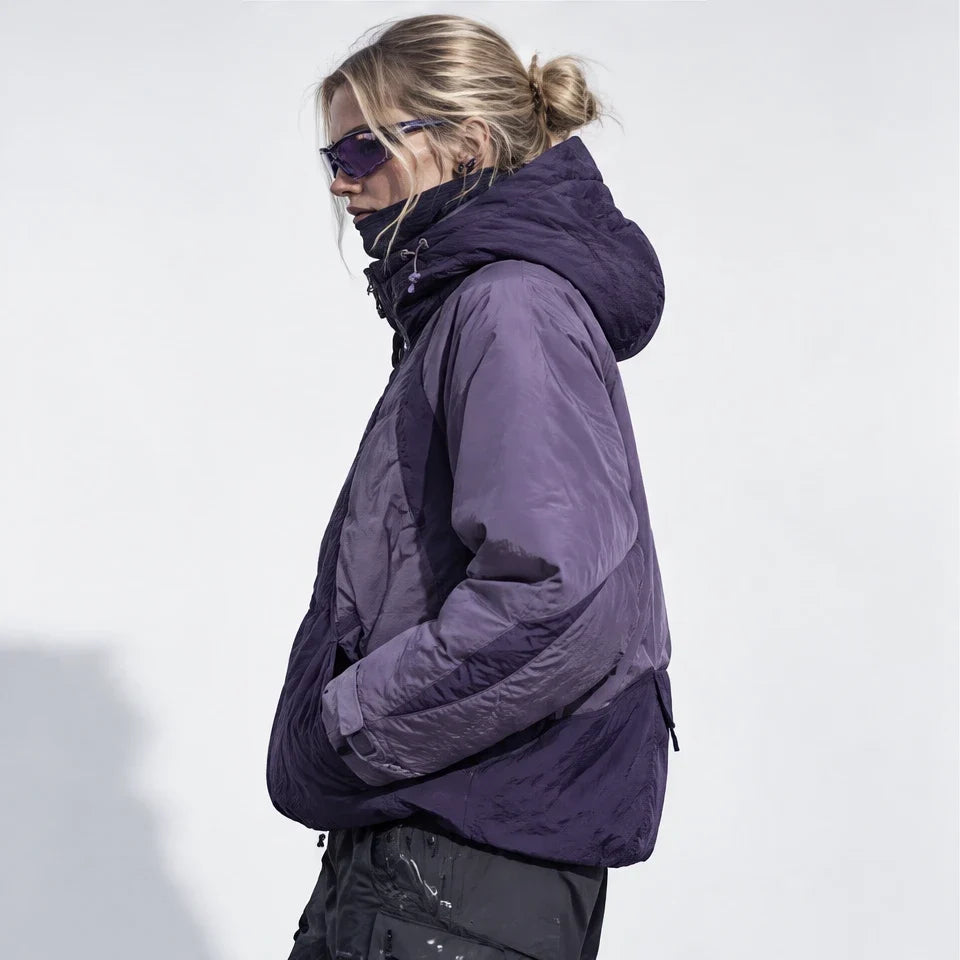 Clart - Unisex 85% White Duck Down Colour-Block Puffer Jacket - Purple