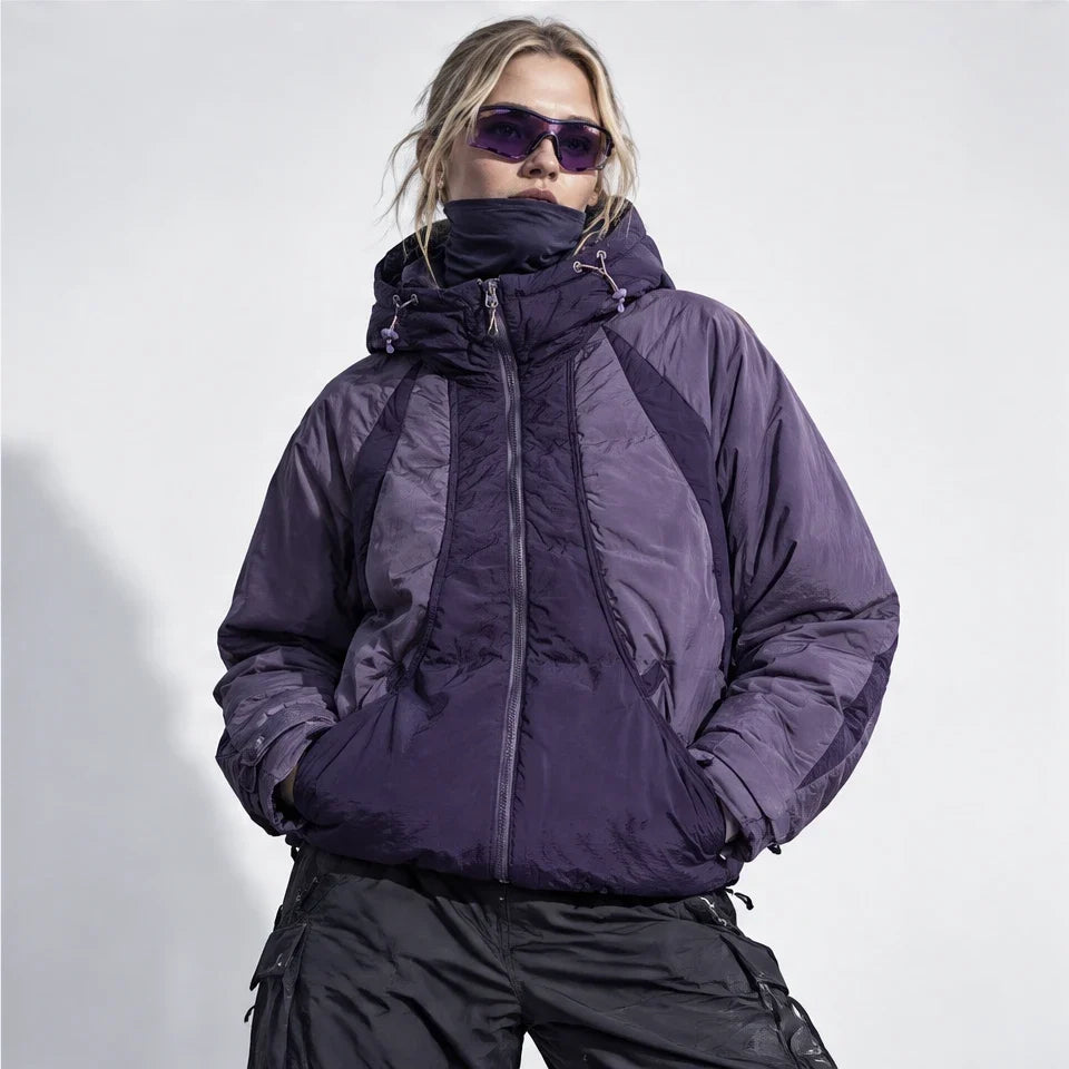 Clart - Unisex 85% White Duck Down Colour-Block Puffer Jacket - Purple