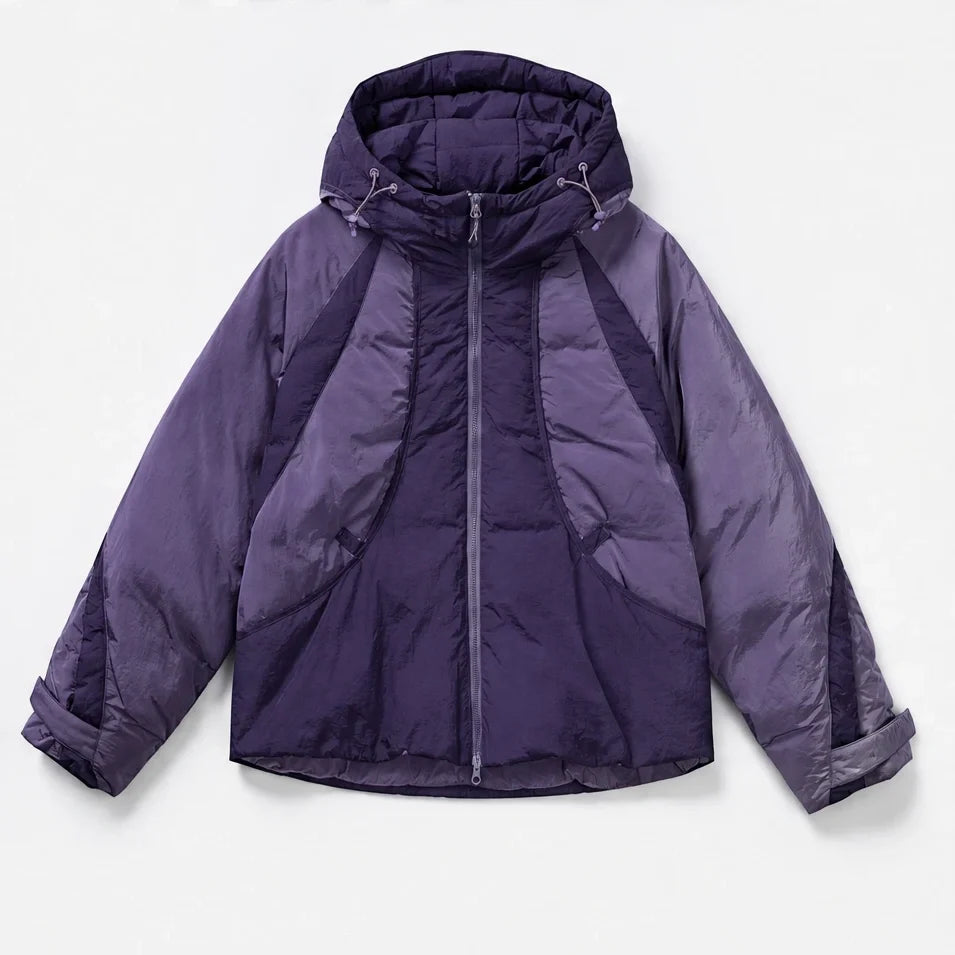 Clart - Unisex 85% White Duck Down Colour-Block Puffer Jacket - Purple