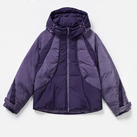 Clart - Unisex 85% White Duck Down Colour-Block Puffer Jacket - Purple