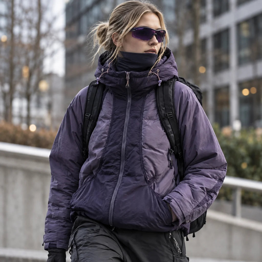 Clart - Unisex 85% White Duck Down Colour-Block Puffer Jacket - Purple