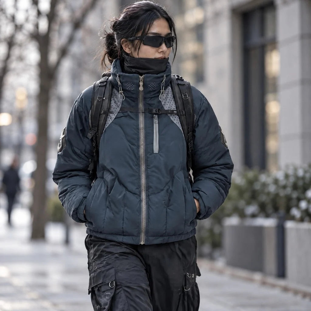 Brig - Unisex 90% White Duck Down Stand-Collar Puffer Jacket - Navy Blue