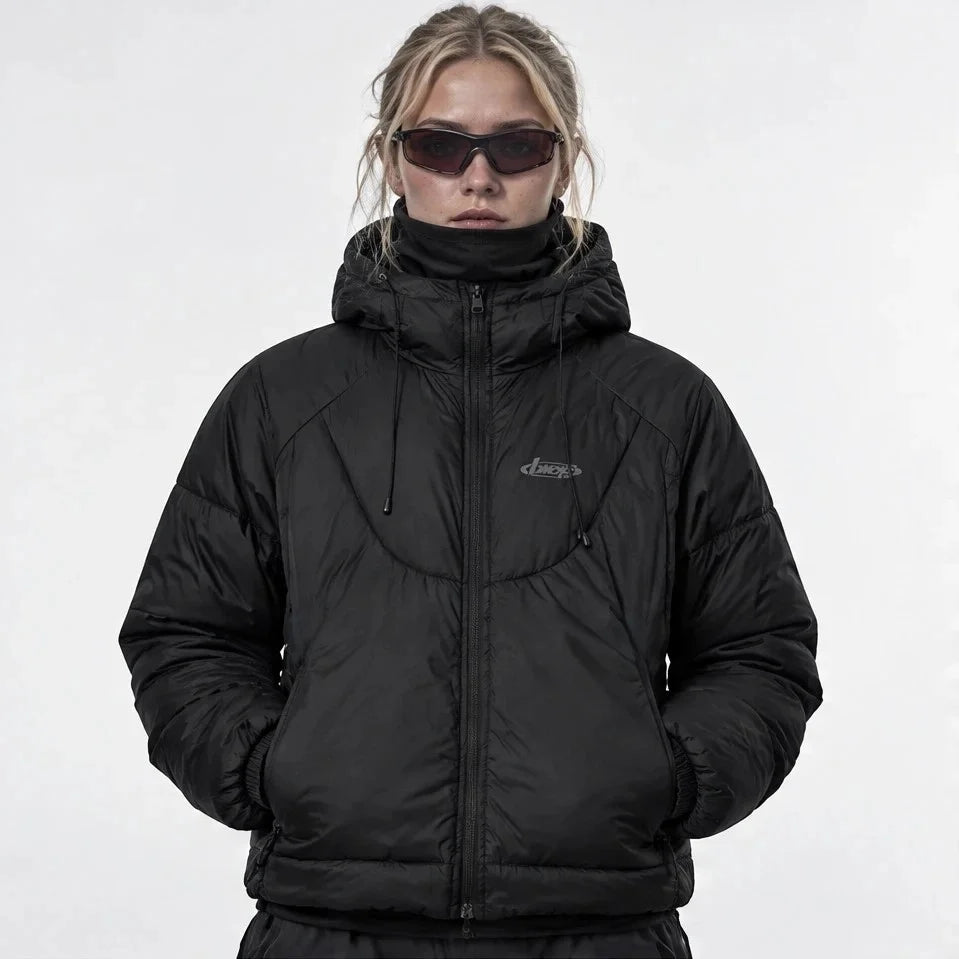 Delf - Unisex Insulated Windproof Relaxed Fit Puffer Jacket - Black