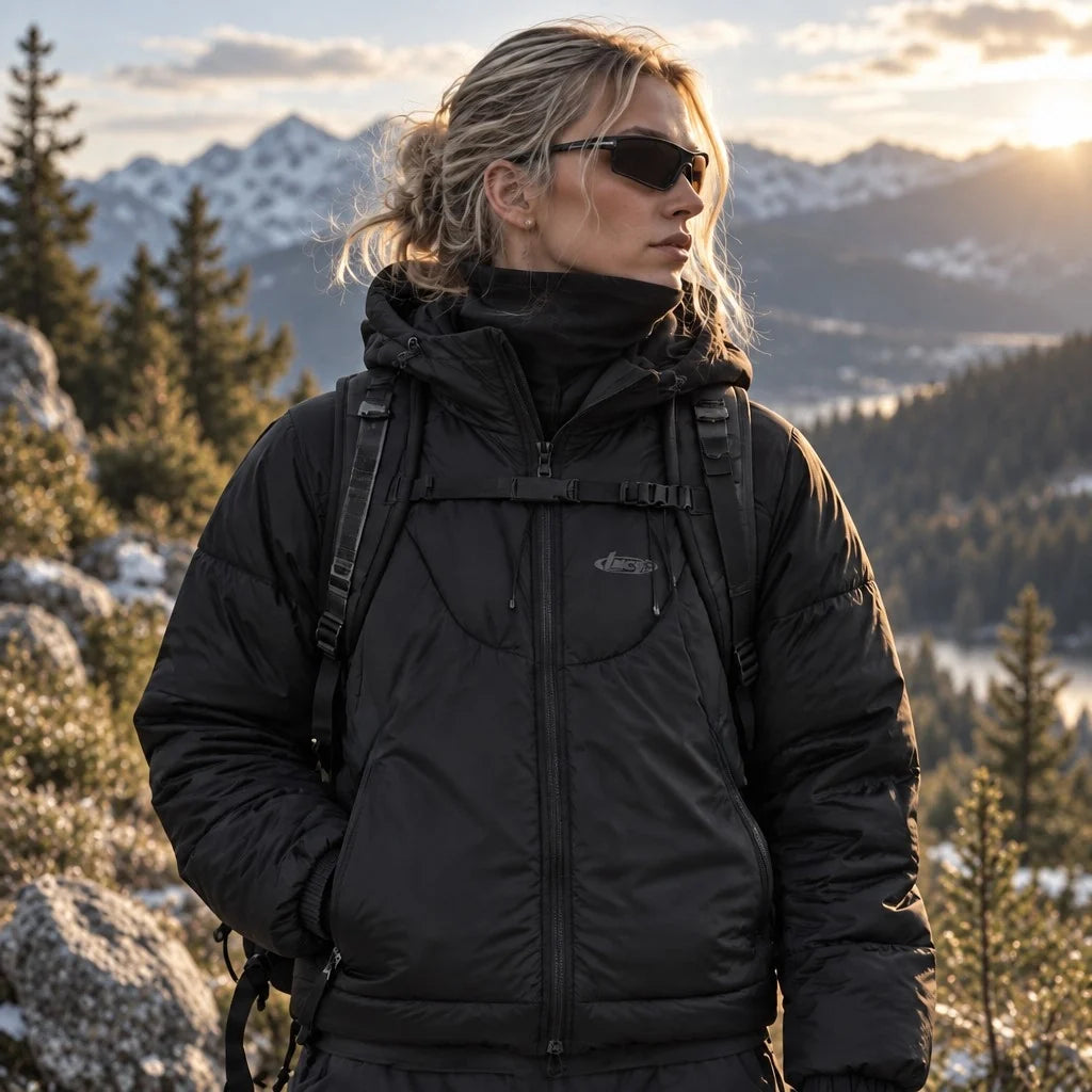 Delf - Unisex Insulated Windproof Relaxed Fit Puffer Jacket - Black