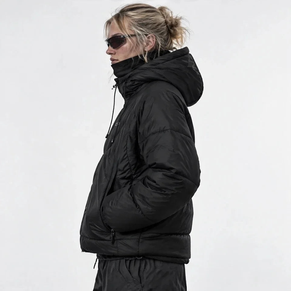 Delf - Unisex Insulated Windproof Relaxed Fit Puffer Jacket - Black