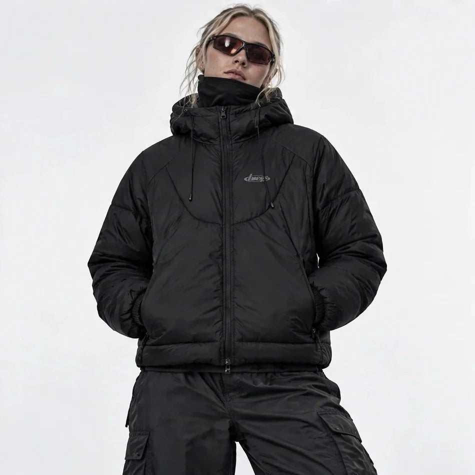 Delf - Unisex Insulated Windproof Relaxed Fit Puffer Jacket - Black