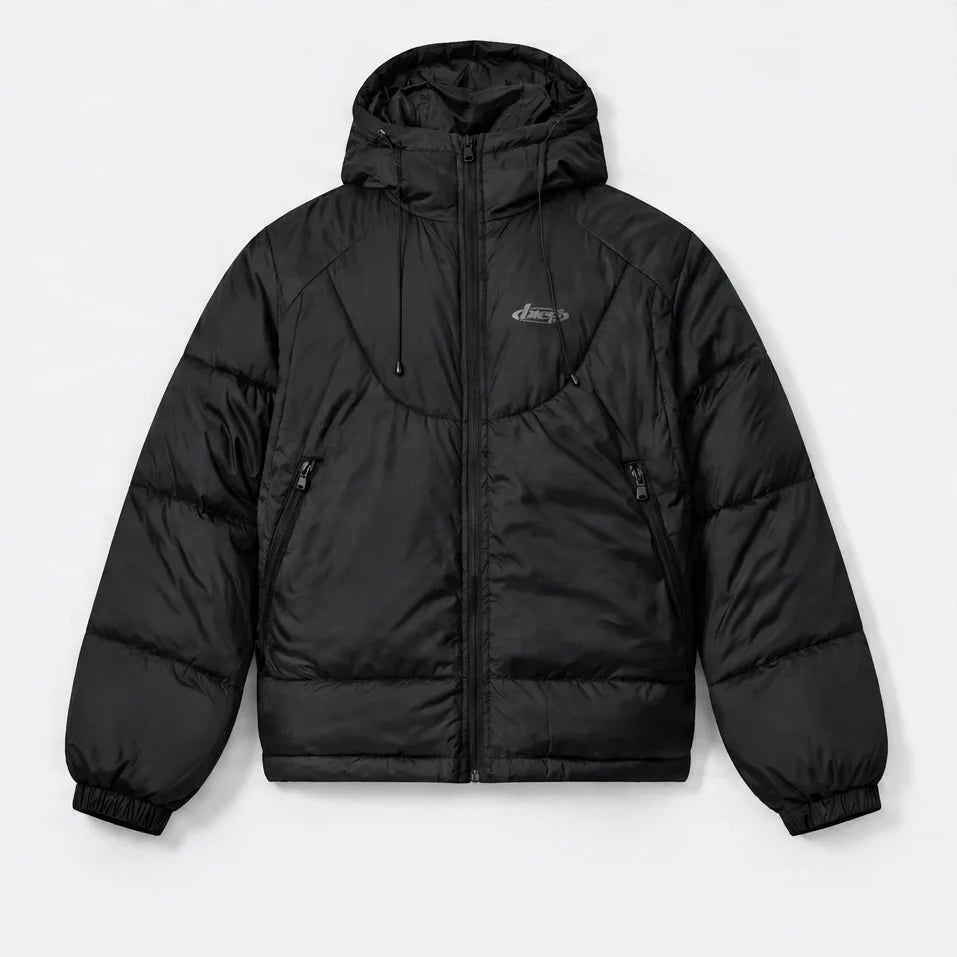 Delf - Unisex Insulated Windproof Relaxed Fit Puffer Jacket - Black
