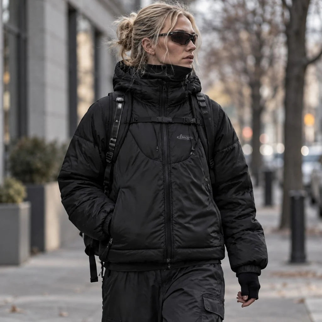 Delf - Unisex Insulated Windproof Relaxed Fit Puffer Jacket - Black