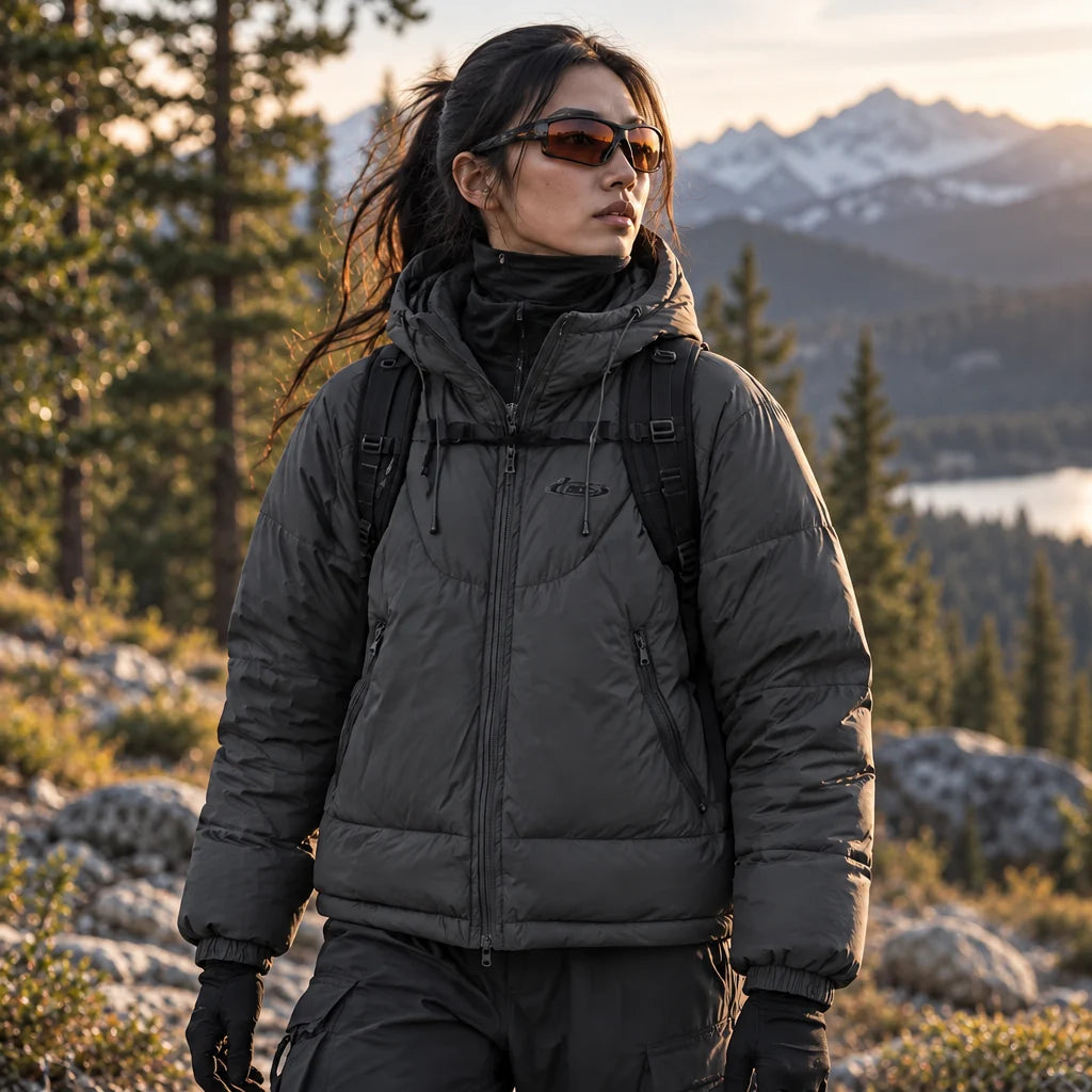 Delf - Unisex Insulated Windproof Relaxed Fit Puffer Jacket - Dark Grey