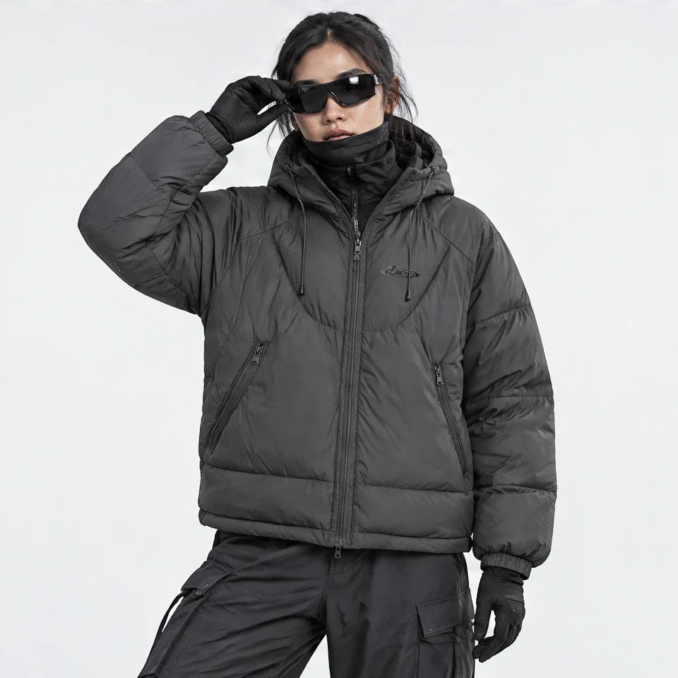 Delf - Unisex Insulated Windproof Relaxed Fit Puffer Jacket - Dark Grey