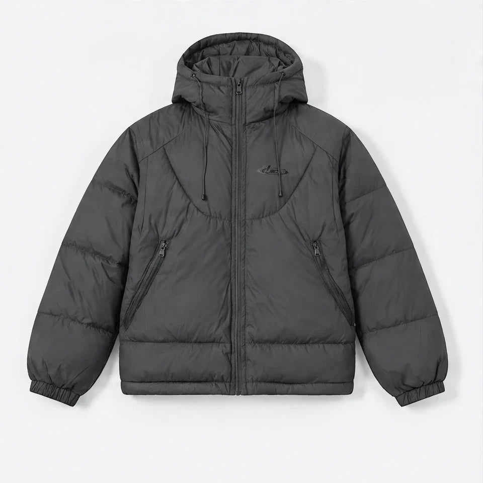 Delf - Unisex Insulated Windproof Relaxed Fit Puffer Jacket - Dark Grey