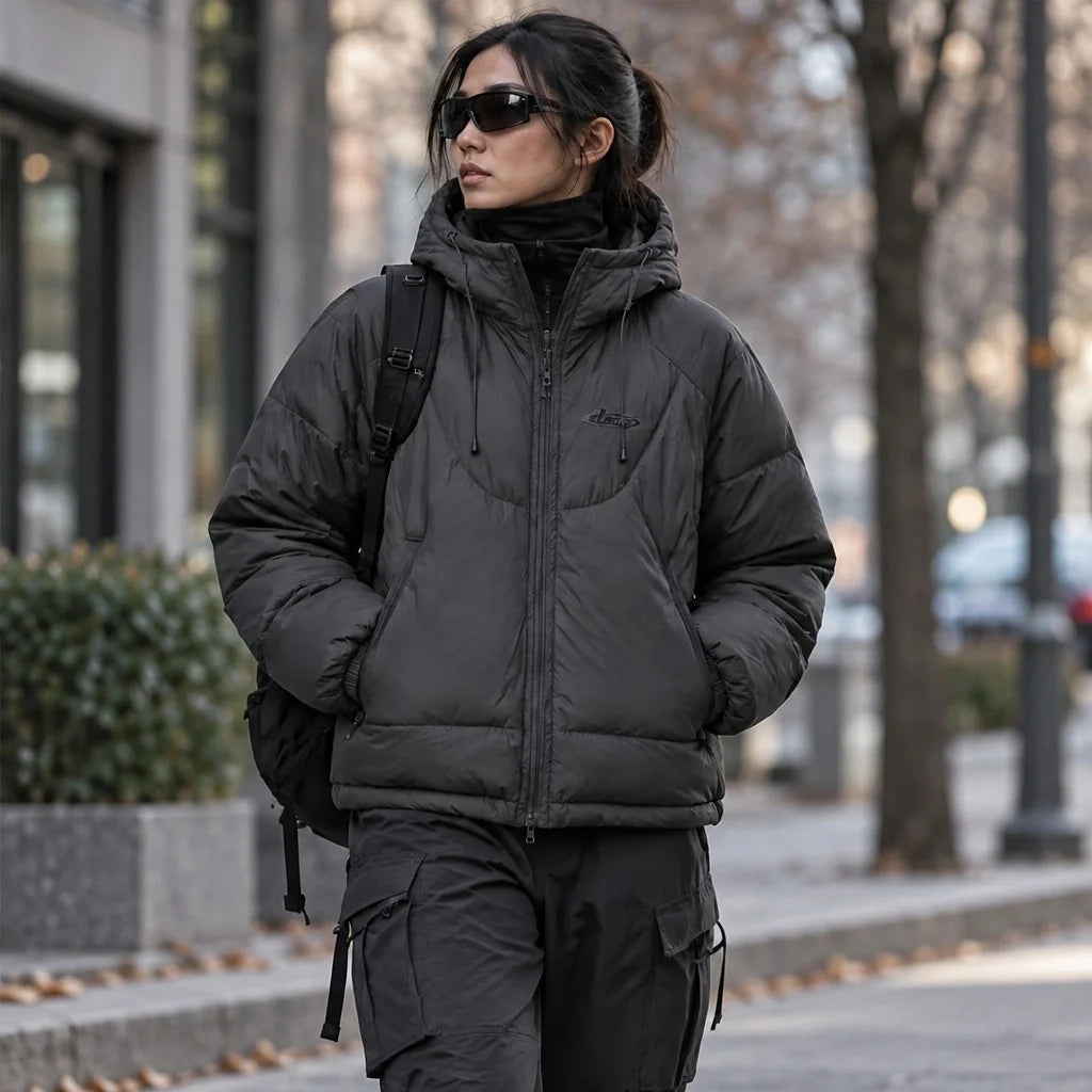 Delf - Unisex Insulated Windproof Relaxed Fit Puffer Jacket - Dark Grey