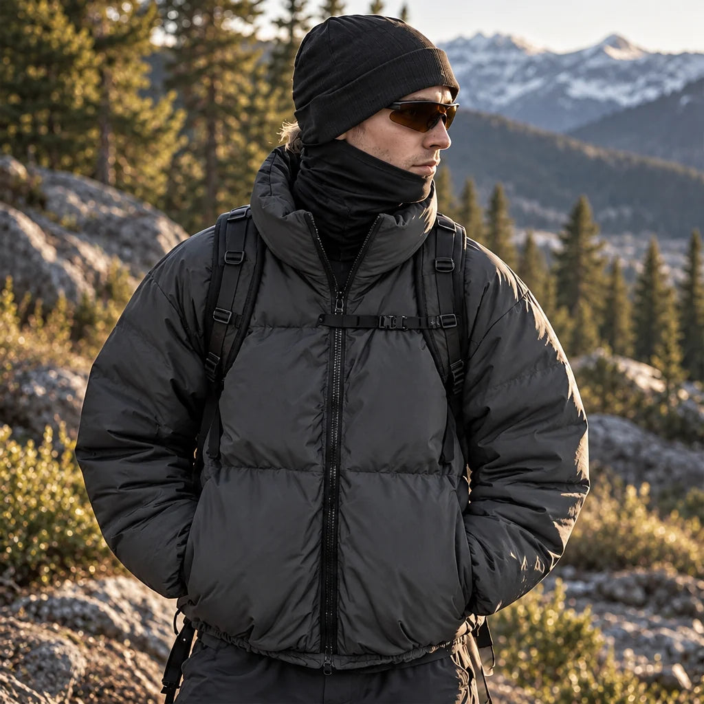 Haw - Unisex Insulated Windproof Reflective Puffer Jacket - Black